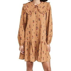 Anthropologie Stella Nova Dress Brown Sassi May Wild Cherry Print Mini Size 42
